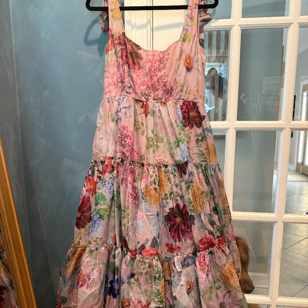 BHLDN Isabella Tiered Square-Neck A-Line MIDI Dress PINK, Size 8